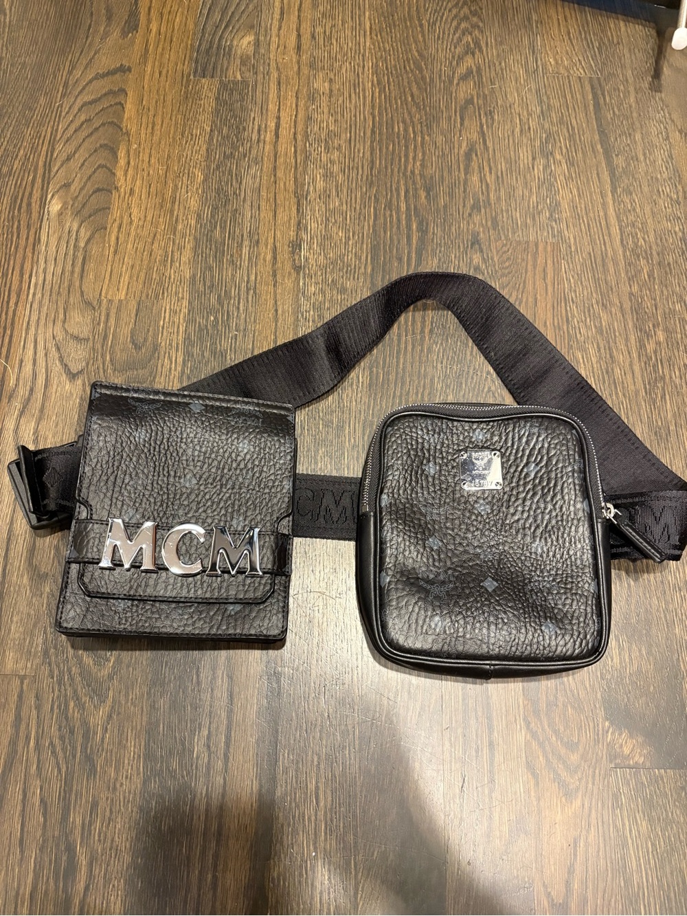 MCM Black Leather Crossbody Belt Bag bum bag crossbody mens womens Fanny pack